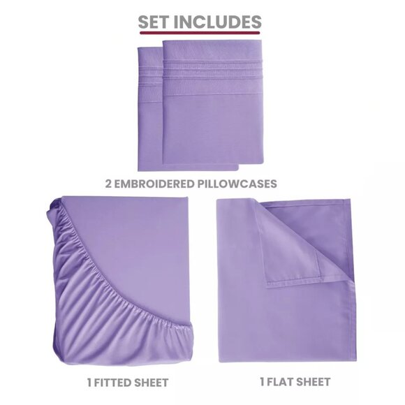 Bed Sheets Set 4 Piece Deep Pocket Full Queen King - Lavender - Picture 5 of 5